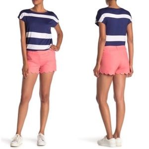 Bright Coral Scalloped J. Crew Cotton and Linen Blend Shorts